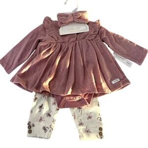 NWT Tahari baby 3/6 mth 3pc pink bow outfit with headband preppy princess soft